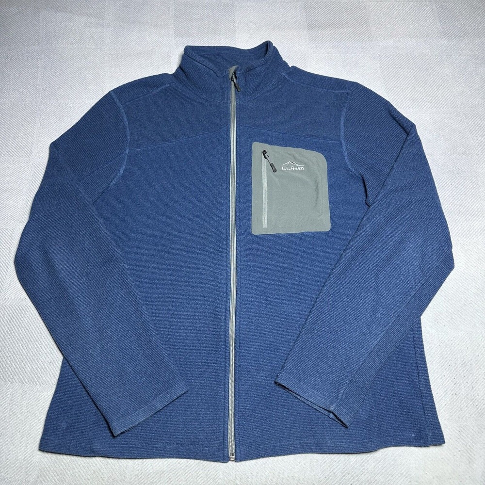 LL Bean Sweater Fleece Jacket‎ Blue Full Zip Slightly Fitted Men's Size Large